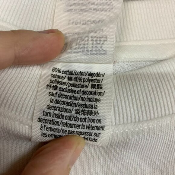 Pink Womans L Sweatshirt White Cropped Baggy Long Sleeve Logo Lounge Athletic - Picture 6 of 14